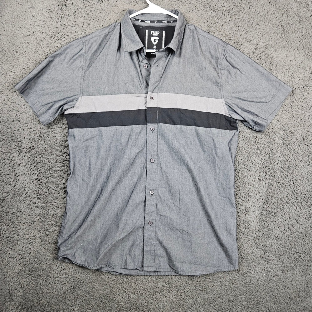FRIED Denim Mens Gray Short Sleeve Button Up Casual Slim Fit‎ Shirt